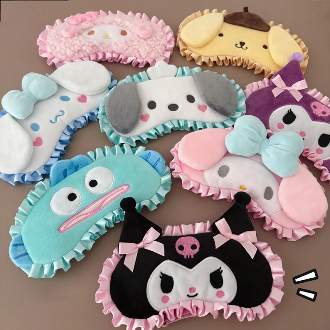 Sanrio Melody Cinnamoroll Kuromi Cartoon Blindfold Cute Plush Furbelow Eye Mask Plush Sleep Blindfolds Apply Eye Protection