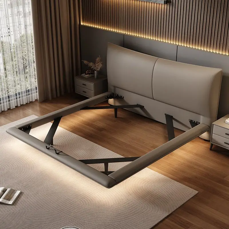 

Suspended bed Italian minimalist leather bed silent bed