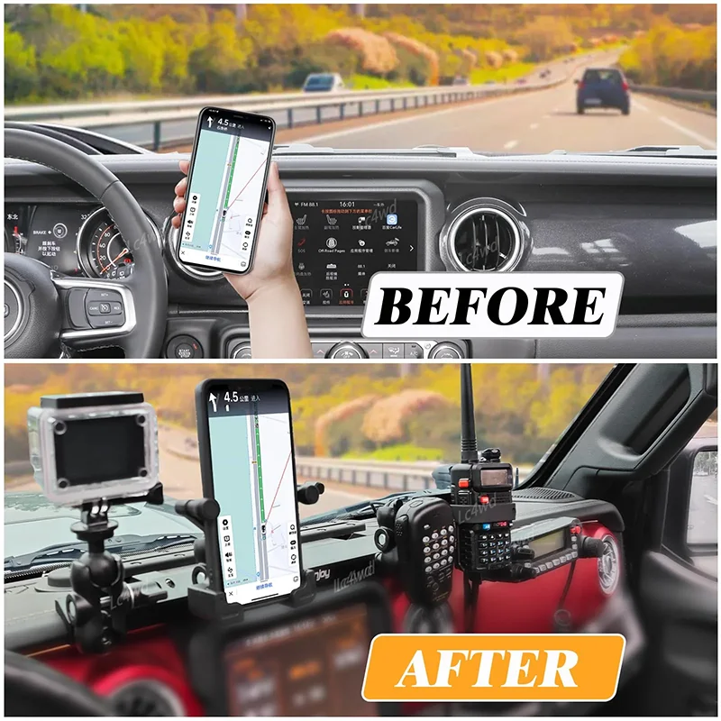 LC4WD 4x4 Interior Accessories Alloy Multi-Mount Dash Phone Holder Camera Mount For 2018-2023 Jeep Wrangler JL & Gladiator JT