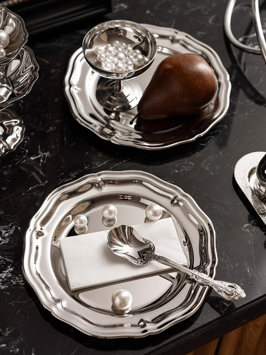 Stainless Steel Small Dinner Plate, 8 inch French Luxury Serving Plate, Dessert, Salad, Appetizer Plate for Kitchen, Restaurant
