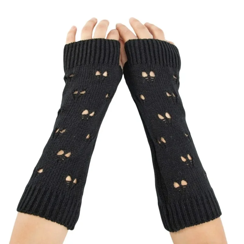 Gebreide thermische armmouwen Hartpatroon Polswarmers Winter Buitensporten Skiën Unisex Vingerloze handschoenen Handwarmer ​