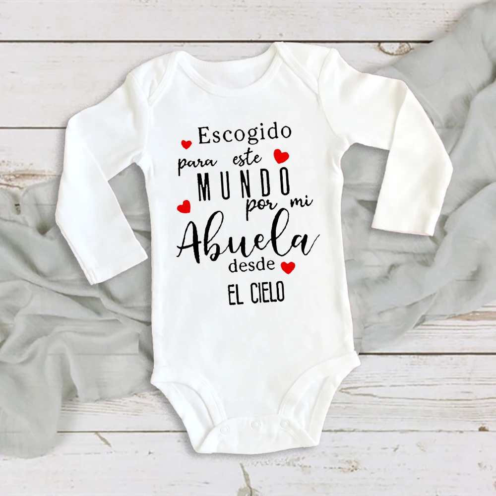 

Chosen for This World By My Grandmother From Heaven Print Baby Romper Funny Newborn Bodysuit Infant Long Sleeve Jumpsuit Outfit