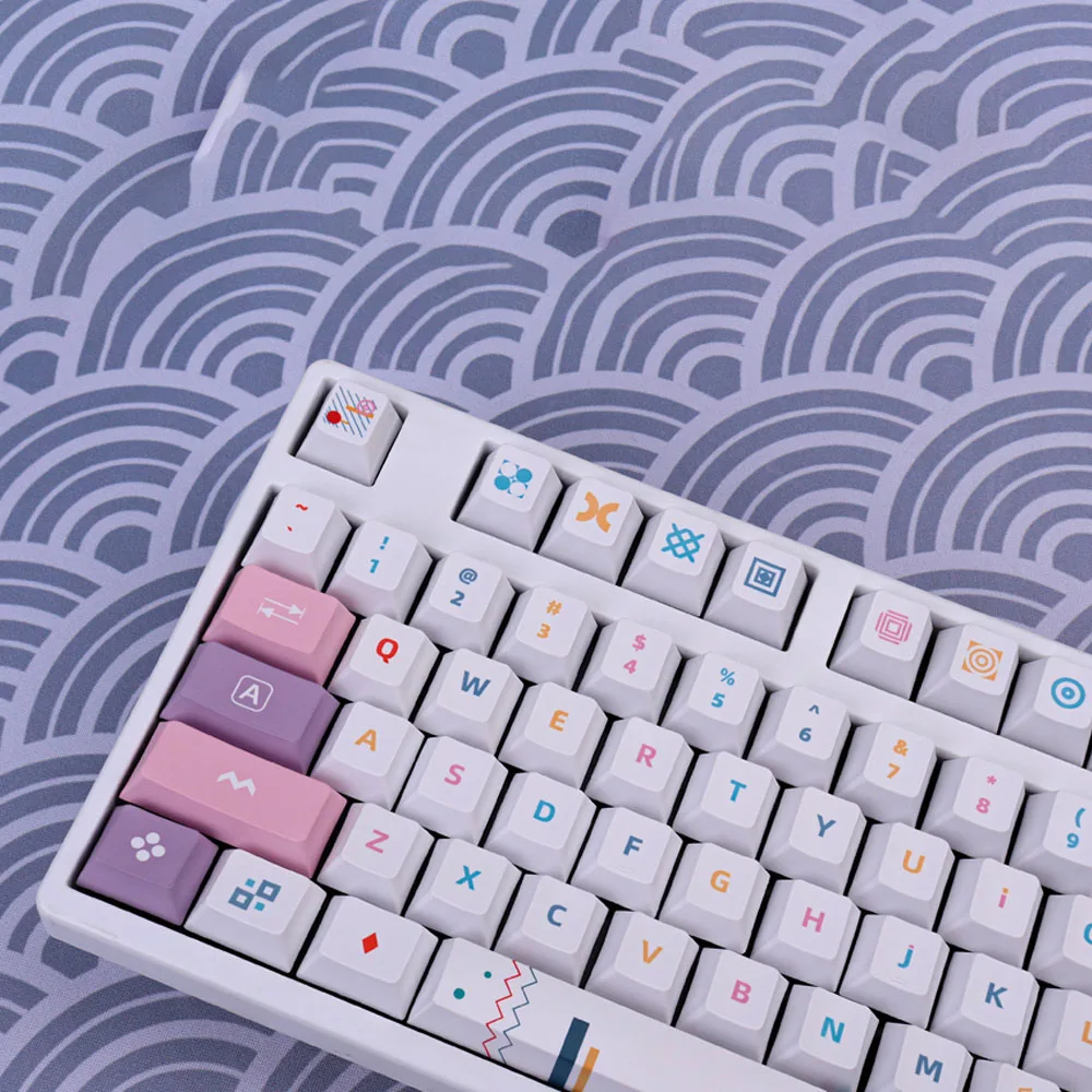 Memphis keycap pink factory height PBT thermal sublimation 125 key compatible mechanical keyboard 64/87/96/104