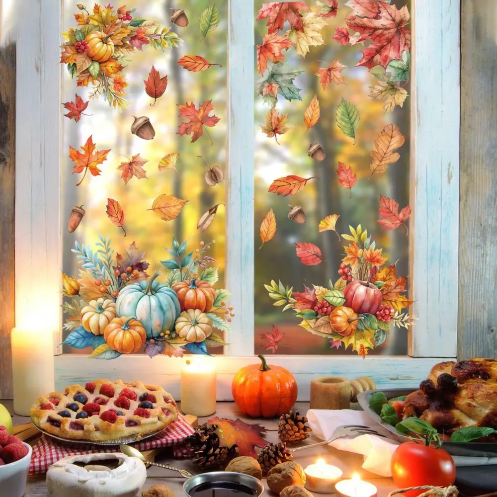 Thanksgiving Decorative Window Stickers Fall Maple Leaf Pumpkin Static Clings For Glass Doors Shop Home Ornament