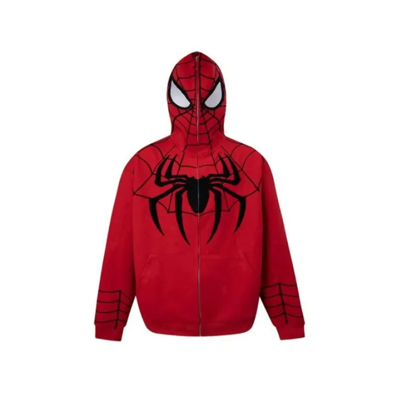 Y2k Emo Women Streetwear Hoodie Spider Web Red Zip Up Hoodies Grunge Oversized Sweatshirt Gothic Harajuku Alt Jackets Clothes