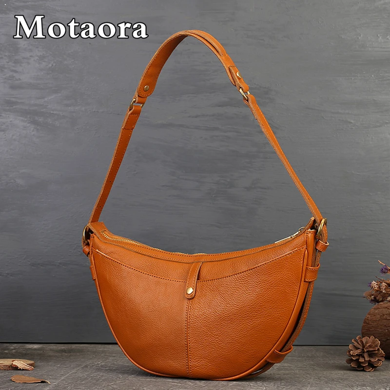 MOTAORA Genuine Leather Women\'s Bag Underarm Dumpling Bags For Women Trend 2024 Commuting Shoulder Bag Female Phone Handbags New