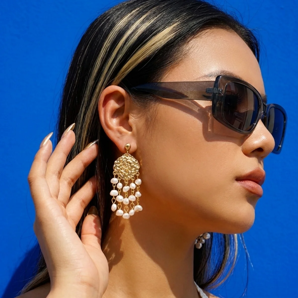 Böhmische geometrische unregelmäßige Imitationsperlen-Quastenohrringe für Damen und Herren, Muschel-Korallen-Strandohrringe, Sommerschmuck – Detail 7