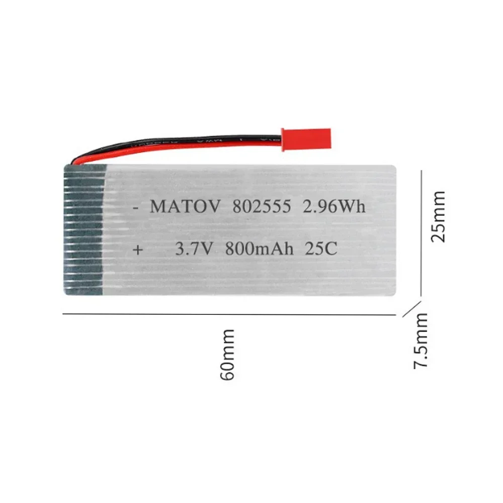 3.7V Li polymer Lithium Battery 25C Rate 800mAh For Drone battery ship toy airplane model battery 802555 55*25*8mm With JST Plug