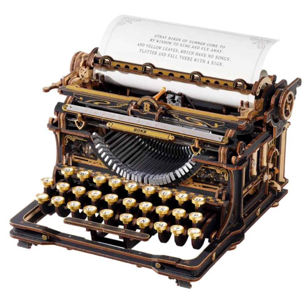 Rokr Vintage Model Kit Mechanical Typewriter 3D Wooden Puzzle Building Project Retro Desk Home Decor Unique Gift Classic Version