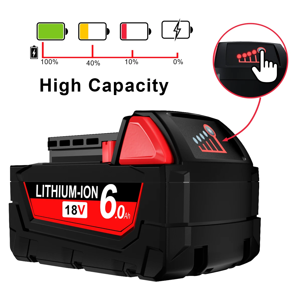 Remplacement 18V 6,0Ah pour batterie au Lithium Milwaukee M18 XC 48-11-1860 48-11-1850 48-11-1840 48-11-1820 Batteries rechargeables