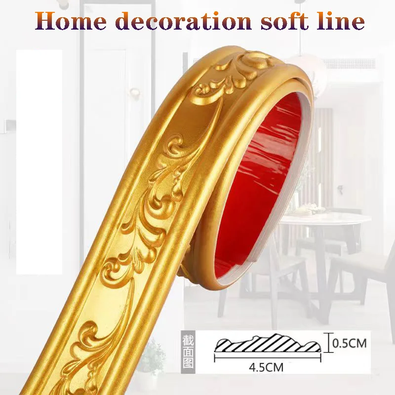 1M PVC Ceiling Decorative Soft Line Self-Adhesive Waterproof Baseboard Background Wall Molding Line 3D Wallpaper Sticker