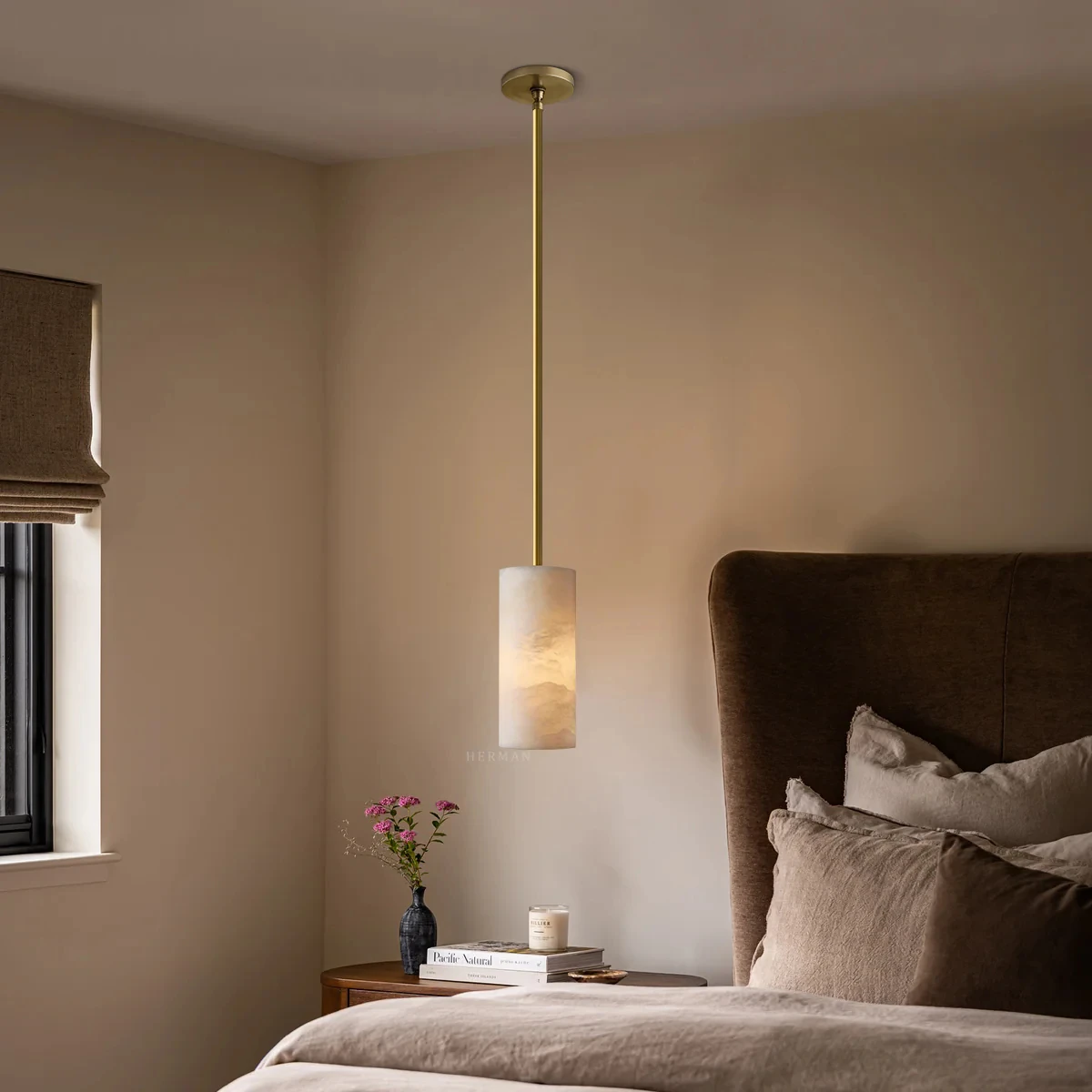 Hand Carved Alabaster Cylinder Pendant Light  Modern Living Room Hanging Lighting Chandeliers Bedroom Indoor Pendant Lights