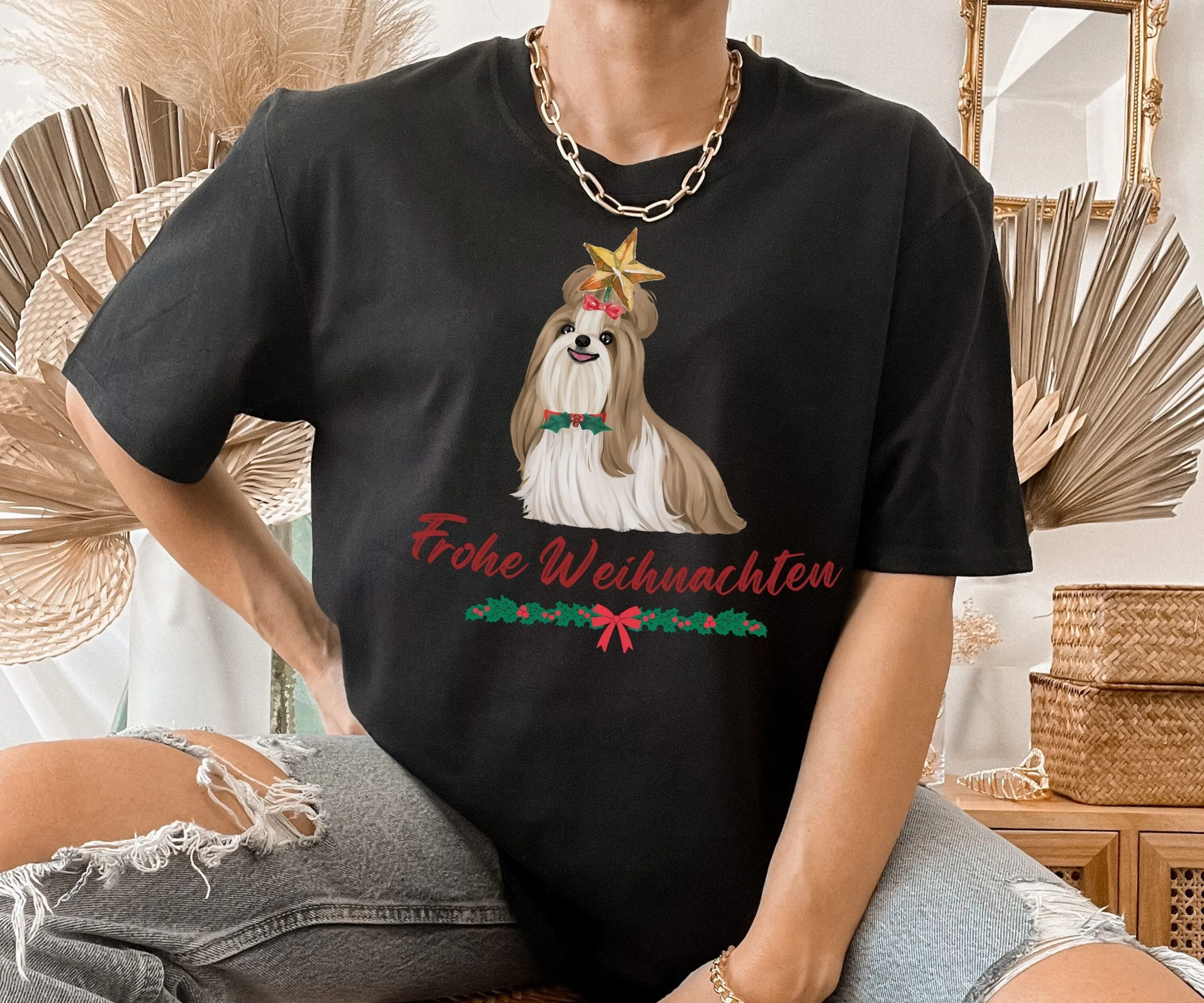 Cute Shih Tzu Christmas Shirt Gift Personal For Dog Owners Funny T With Festive Motif