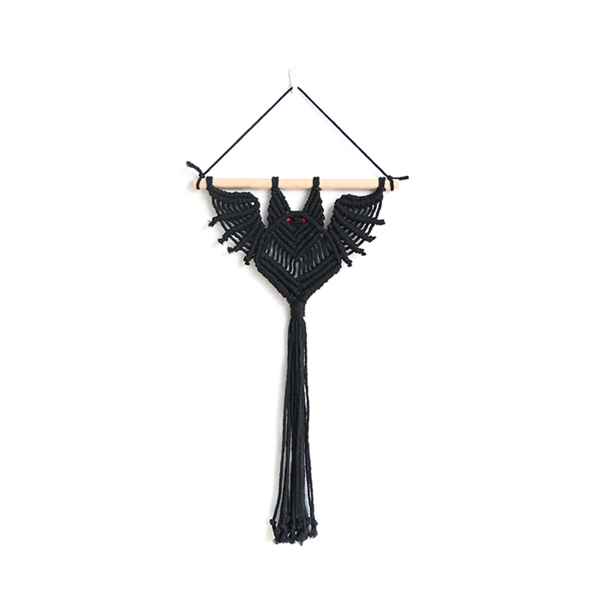 Hanging Tapestry Macrame Hanger Organizer Bat Shape Hand Woven Flower Pot Display Holder Wall Planter Net Pocket,Black A