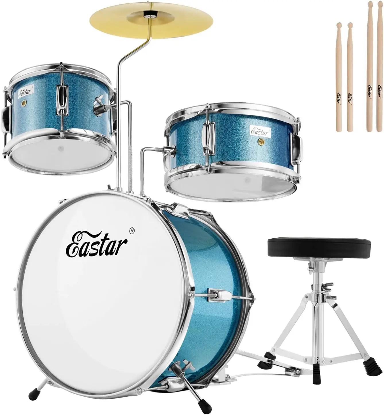 Drum Set 3-Piece for Beginners, 14 inch Drum Kit with Adjustable Throne, Cymbal, Pedal & Two Pairs of Drumsticks, Ju