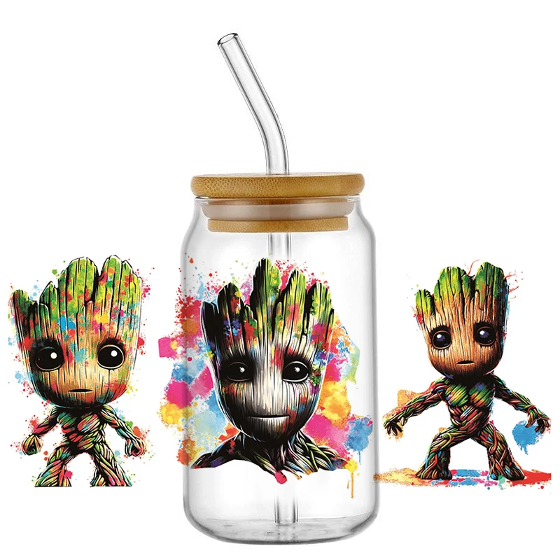 

Miniso Cartoon Tree man 16oz UV DTF Cup Wrap Transfer Sticker Custom Label DIY Durable Waterproof Logo for Libbey Glass Can