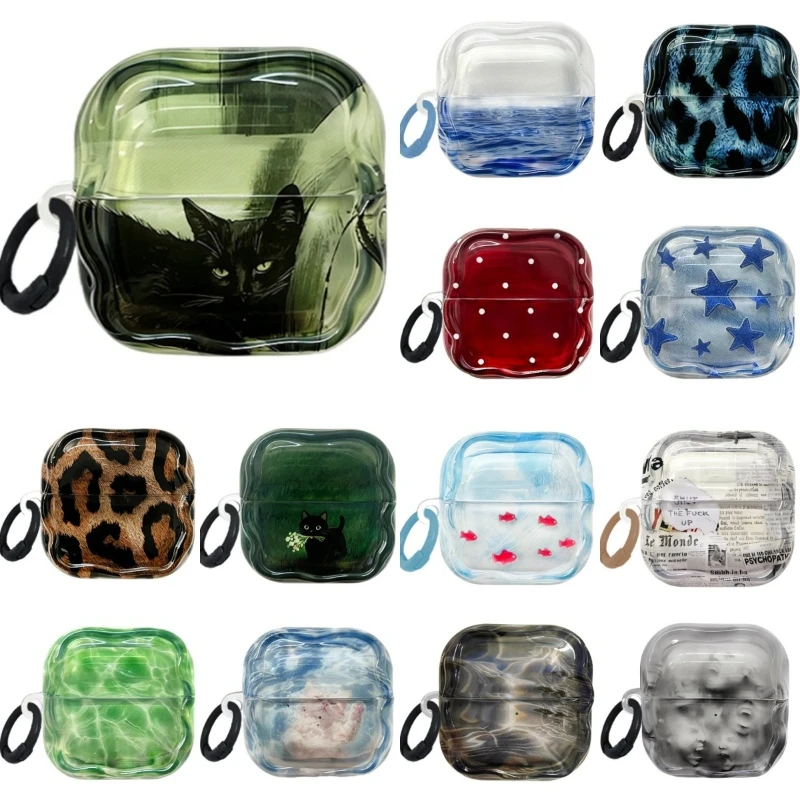 For AirPods 5 4 Pro 3 Pro 2 Cute White Polka Point Wine Red Glossy Lazy Cat Shockproof Headset Protective Cover Case with Hook