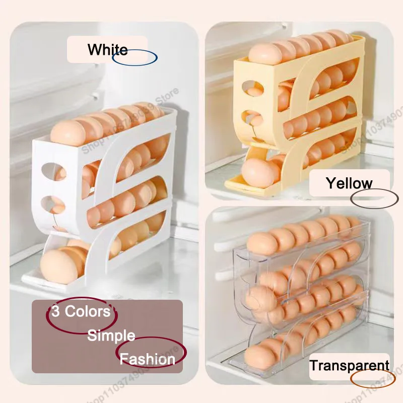 Household Automatic Rolling Egg Storage Box Kitchen Refrigerator Side Door Egg Preservation Rack 30 Egg Boxes 3layer Egg Storage