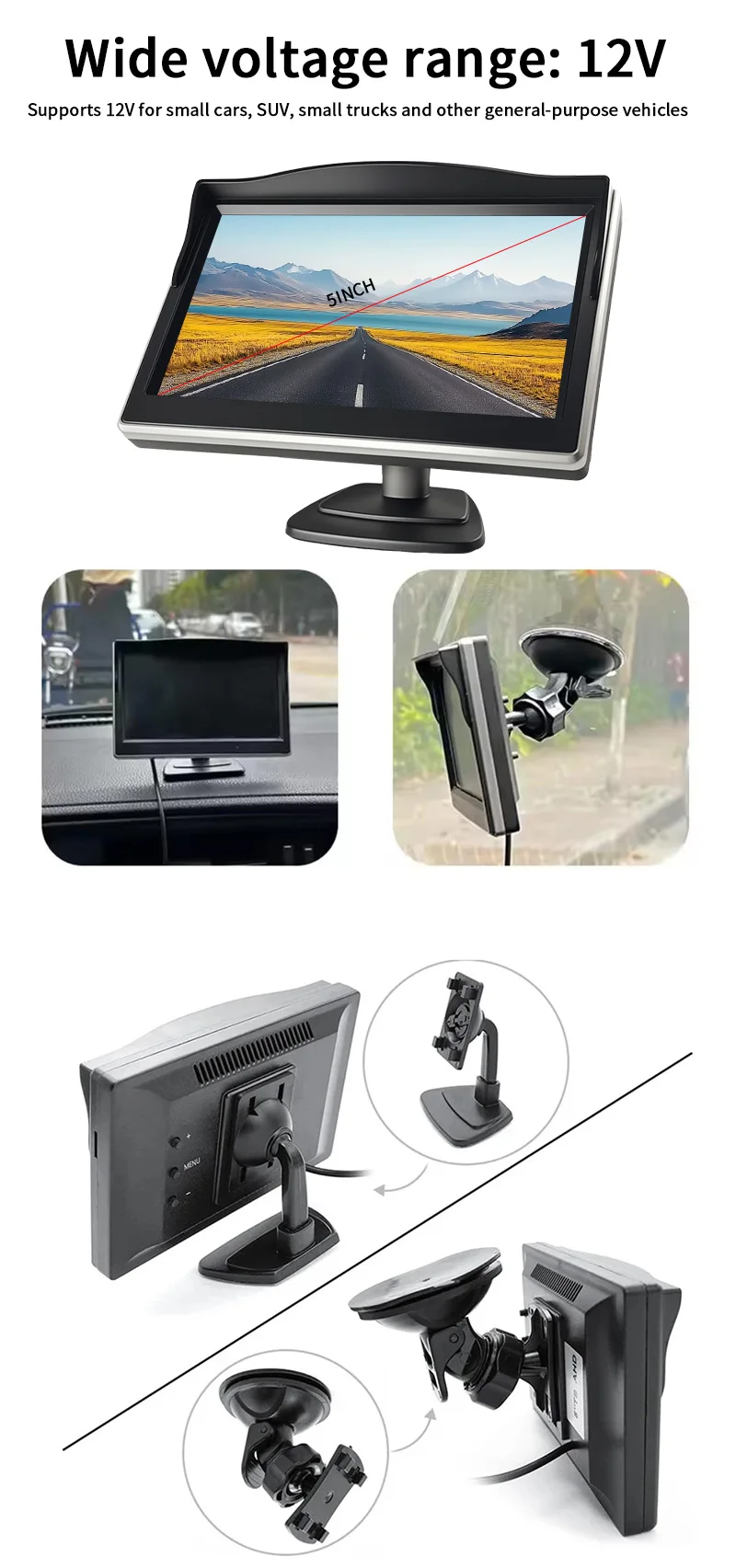 5 Zoll Auto-Monitor LCD IPS Bildschirm AHD CVBS Kompatibel 1080P 720P Wasserdichte Rückfahrkamera Einparkhilfe-System – Detail 9