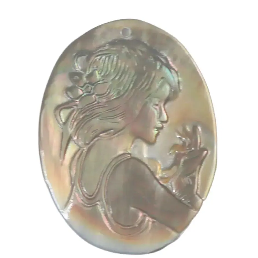 Vintage Natural Black Shell Cameo Lady Mother of Pearl 30mmX40mm  Jewelry Pendant Earrings  Making Craft Charms image 2