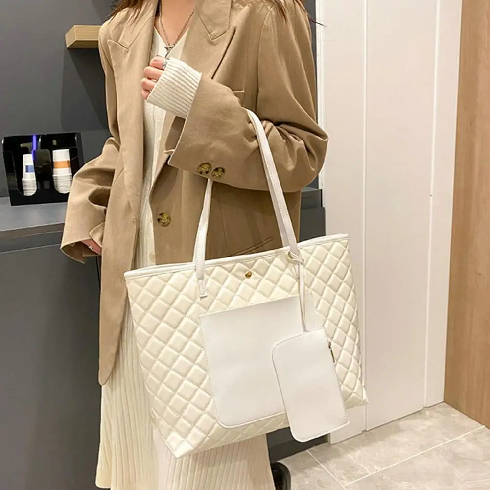 Women Tote Bag with Purse Quilted Faux Leather Large Capacity Pure Color Single Shoulder Bag Shopping Bag bolsa feminina