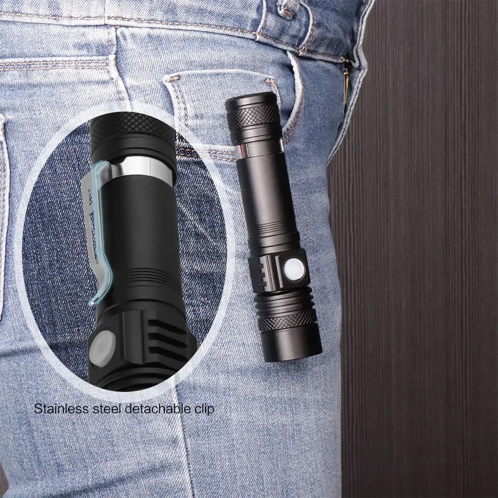 BORUiT C6 1000LM LED Zoomable Flashlight Mirco USB Rechargeable Torch Waterproof Camping Fishing Emergency Lantern