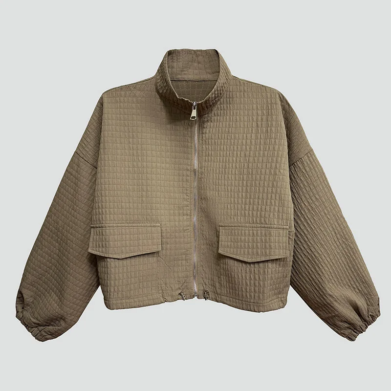 Coat Women Coats Stand Collar Zipper Jackets Y2k Streetwear Work Casual Loose Elegant Splice Jacket 2025 Autumn Winter