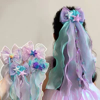 Tocado de sirena, lazo de princesa para niños, horquilla, hilo flotante para niñas, pinza para el cabello trenzada, accesorio para el cabello de doncella de sirena