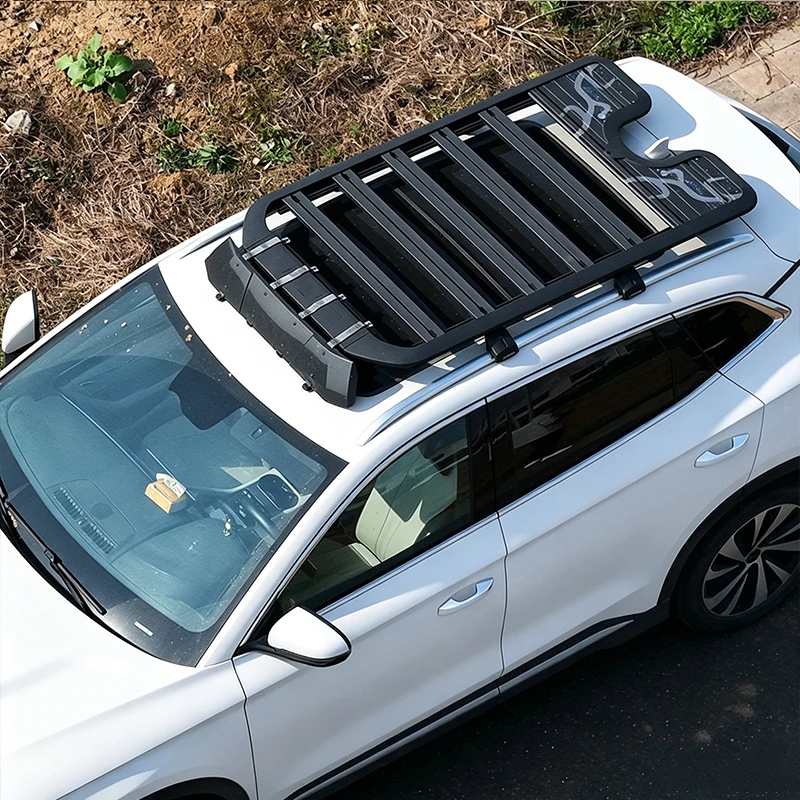Aluminum Alloy Roof Cargo Luggage Rack Baskets with Side Ladder for Volkswagen ID.4 X 2021-2024 Car Rear Mounted