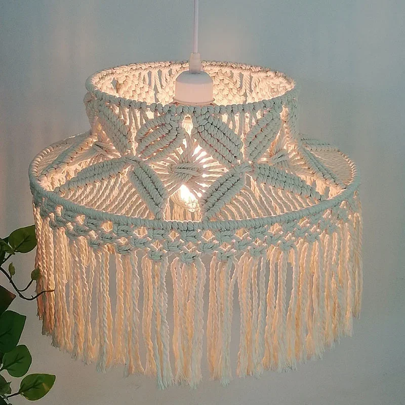 Nordic Bohemian chandelier creative living room LED lamp kitchen bedroom cotton lamp pastoral woven Droplight