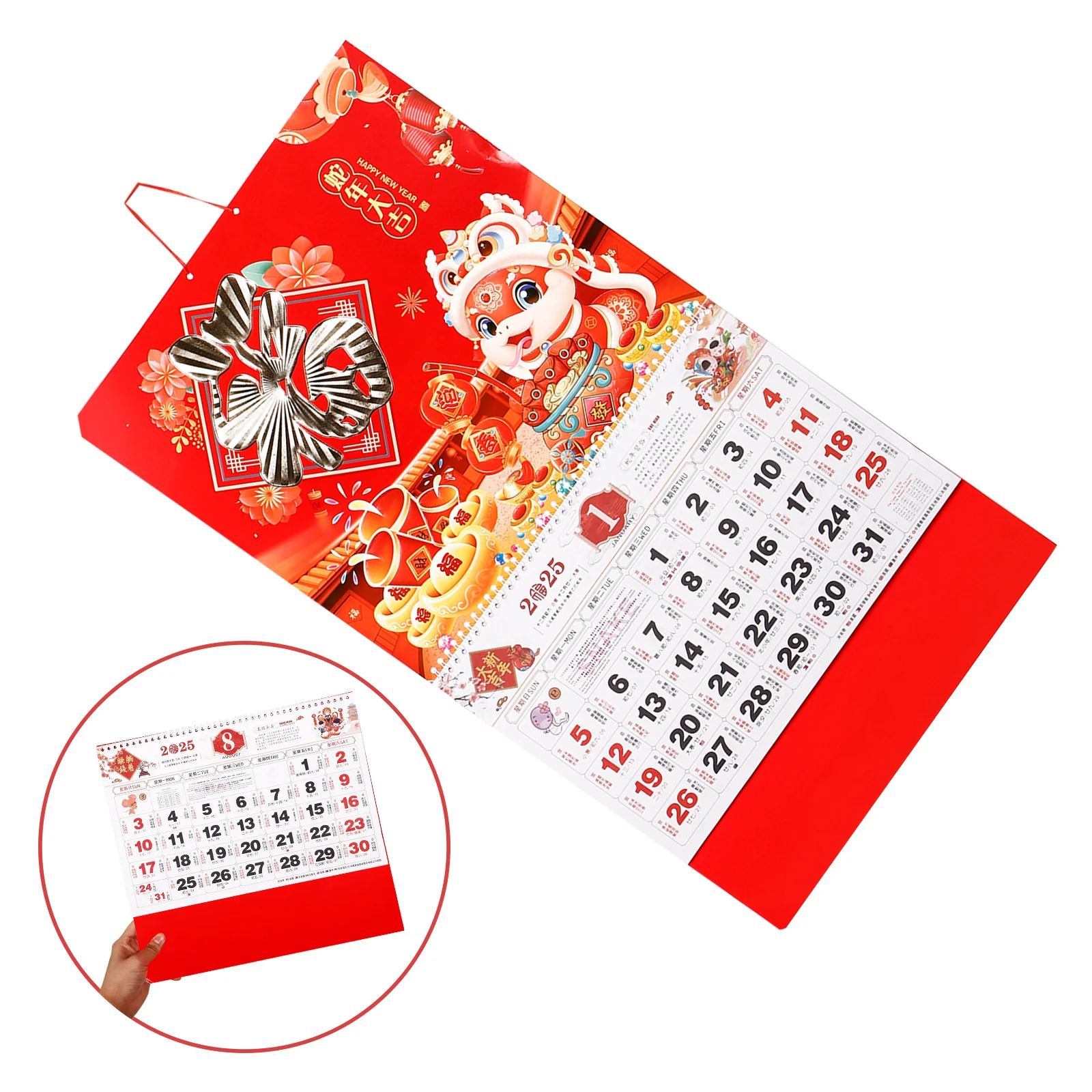 

Year of The Snake Wall Calendar Chinese Scroll Monthly Hanging Calendar Office Home 2025 Fu Character Lunar New Year Planner