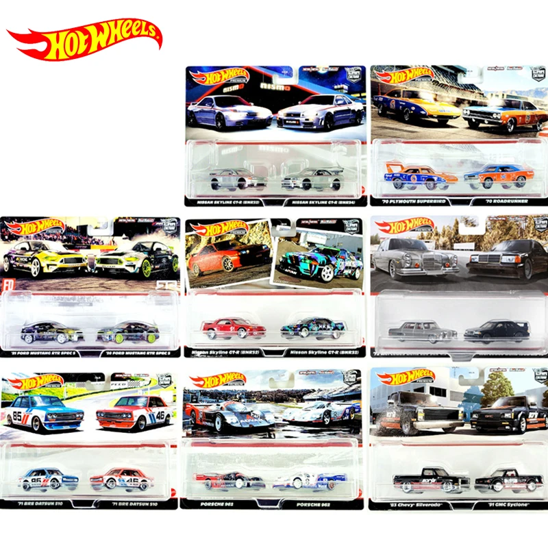 Original Hot Wheels Premium Double Car Collection Racing GTR Firebird Car Culture Toys for Boys Metal Real Riders 1/64 Kids Set