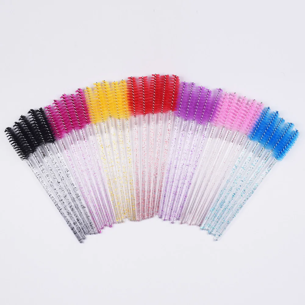 50Pcs Disposable Crystal Eyebrow brush Diamond Handle Mascara Wand Applicator Eye Lashes Cosmetic Brushes Eyelash Extension Tool