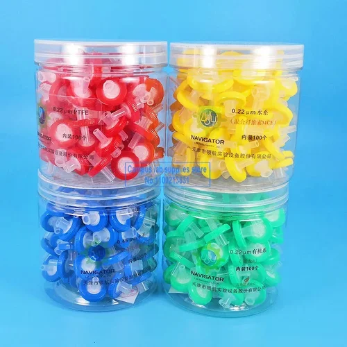 100 unids/caja laboratorio 13mm/ 25mm MCE/Nylon/PTFE filtro de jeringa de membrana, equipo de laboratorio de filtro de aguja de 0,22 o 0,45 um