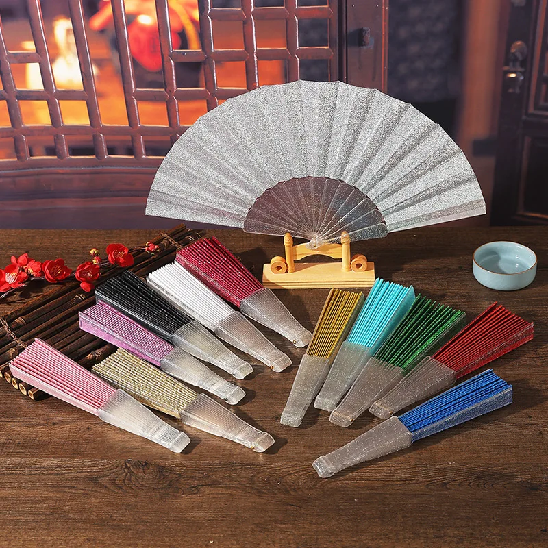 Sparkling Colorful Glitter Fan Handheld Folding Fans Summer Accessories Dance Prop Wedding Party Decoration Gift