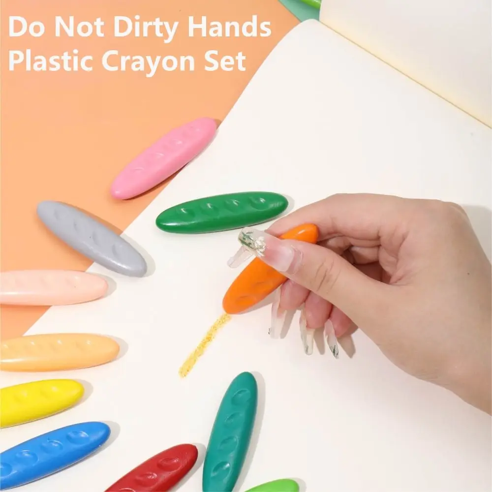 12/24/36 Colors Plastic Plastic Crayon Washable Erasable Painting Tools Do Not Dirty Hands Peanut Shaped Colored Crayon