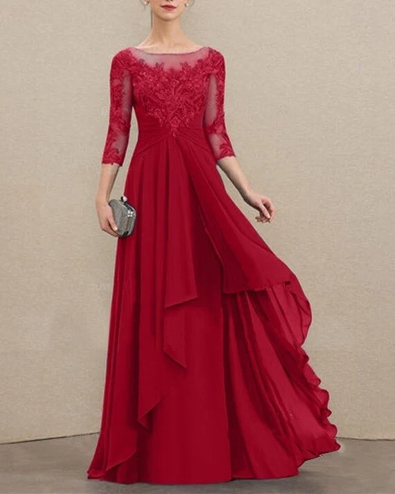 CC Elegant A-Line Mother Of the Bride Dresses Chiffon Appliques Long Party Dresses Woman For Weddings Pleat Vestido De Noche
