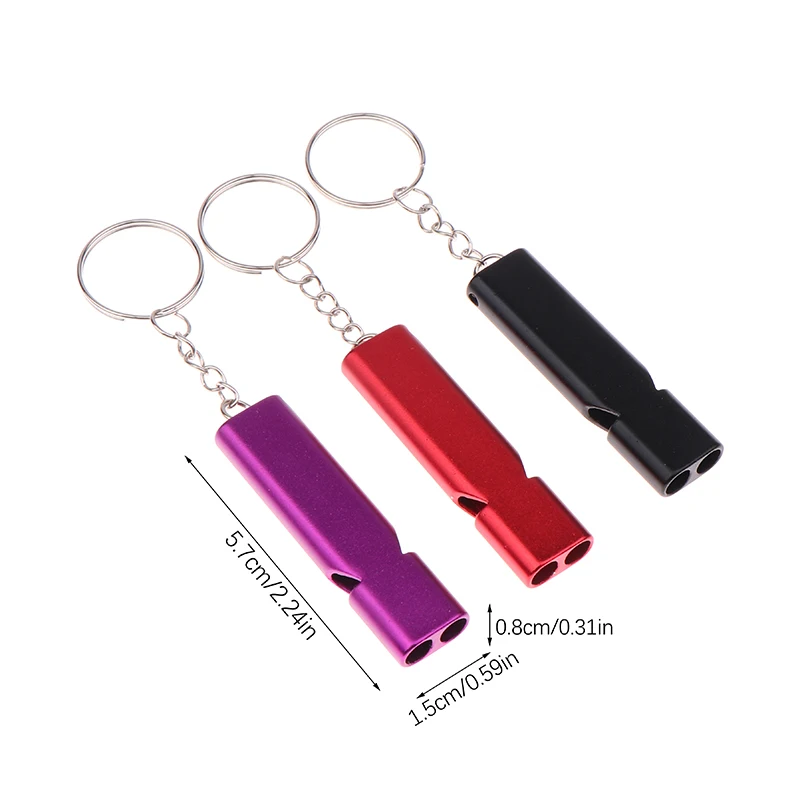 Sifflet de sécurité portable en aluminium, double tuyau, porte-clés, haut décibel, extérieur, camping, multifonction, survie, 2 pièces