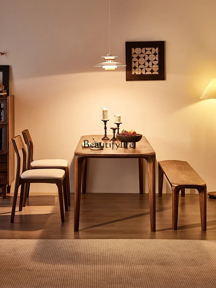 Solid wood dining table Modern simple North American black walnut dining table and chair combination