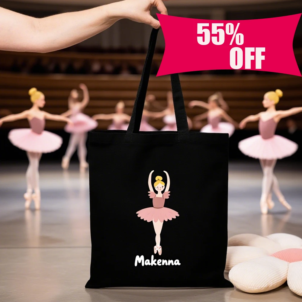 

Personalized Text Photo Ballet Theme Tote Bag Reusable Ballet Team Custom Canvas Bag Durable Ballet Dance Travel Beach Bag