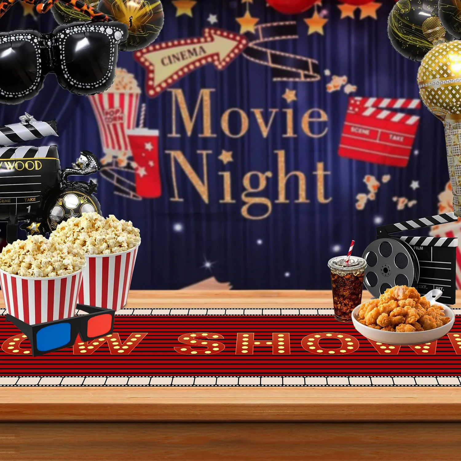 VIP Filmthemen-Geburtstagshintergrund-Set: Filmklappe, Requisiten, Kartenspiel, Party-Deko, Banner für Filmfans – Detail 6