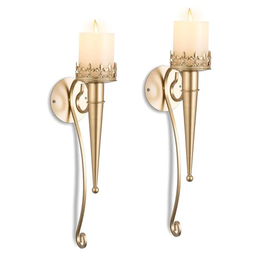 

Wall Candle Holder Gold Candle Sconces Set of Two for Living Room Bedroom Candle Wall Sconces for Pillars Tealight Candles Decor