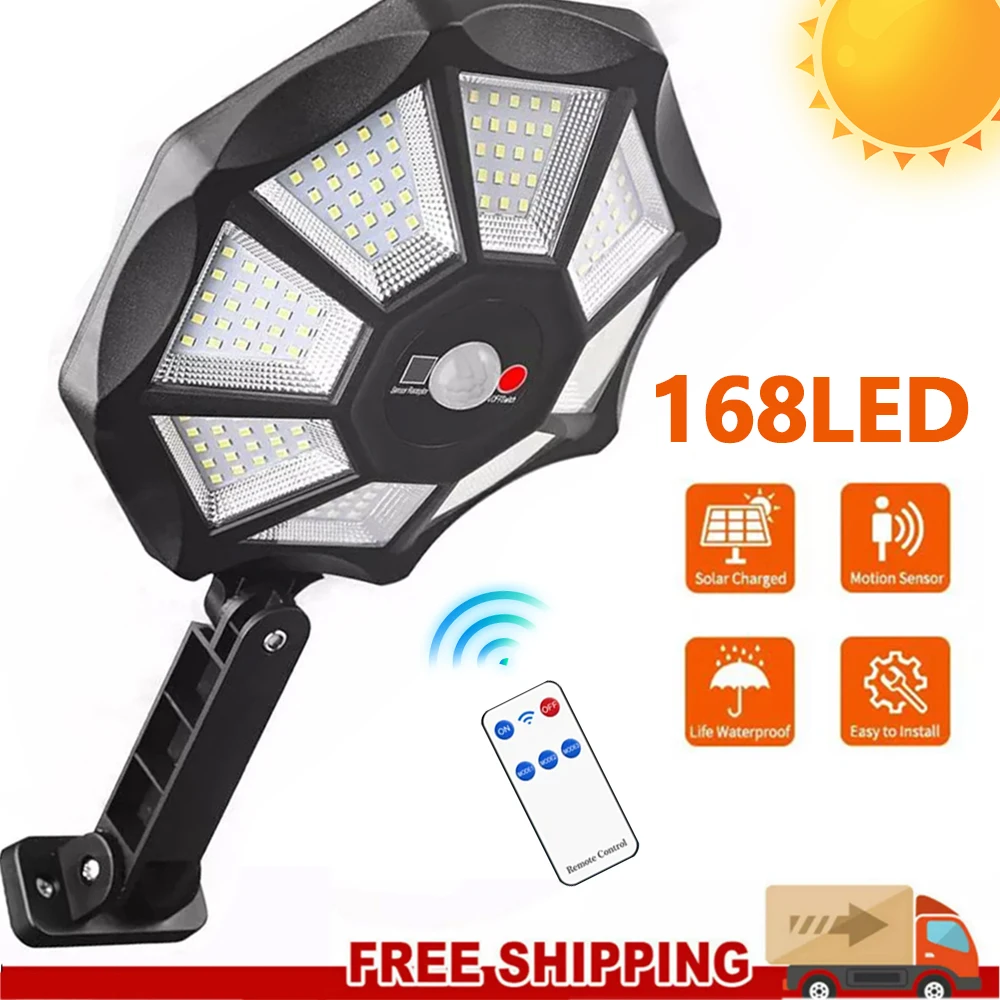 

168LED/7000LM Solar Street Wall Lights Sensor Surfaces Large Lighting Range Solar Lamps Powered Outdoor Light for Yard