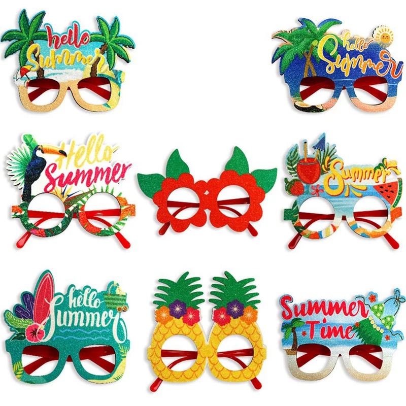 Abnr óculos havaianos de verão, decorações de festa com tema tropical, conforme mostrado, feltro + plástico, coqueiro, armação de óculos fotográficos, h, 1 peça