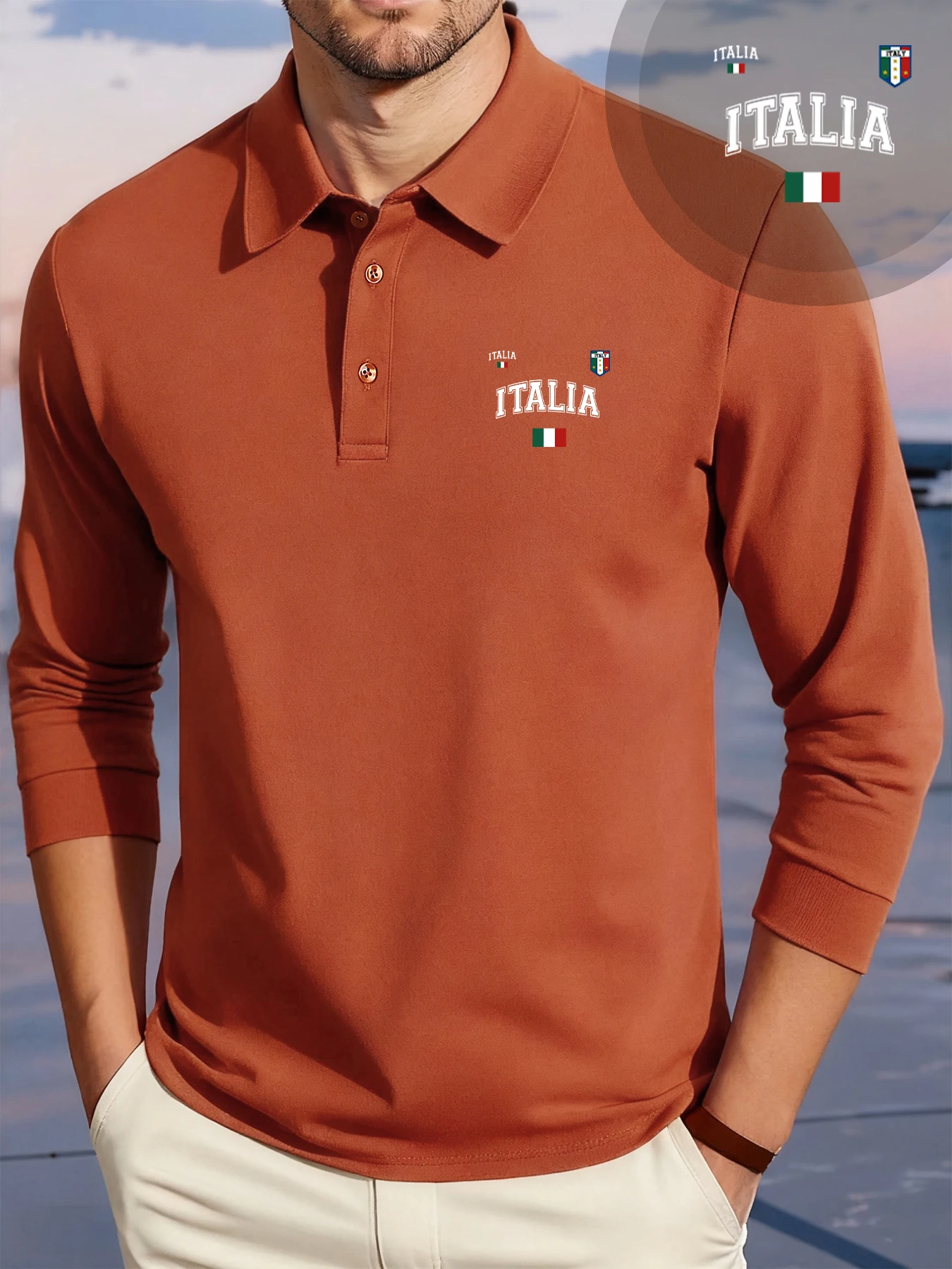 إيطاليا العلم الإيطالي المطبوعة الرجال قمصان بولو زر جديد الملابس تنفس لينة فستان رسمي الخريف بلايز الأعمال غير رسمية #2