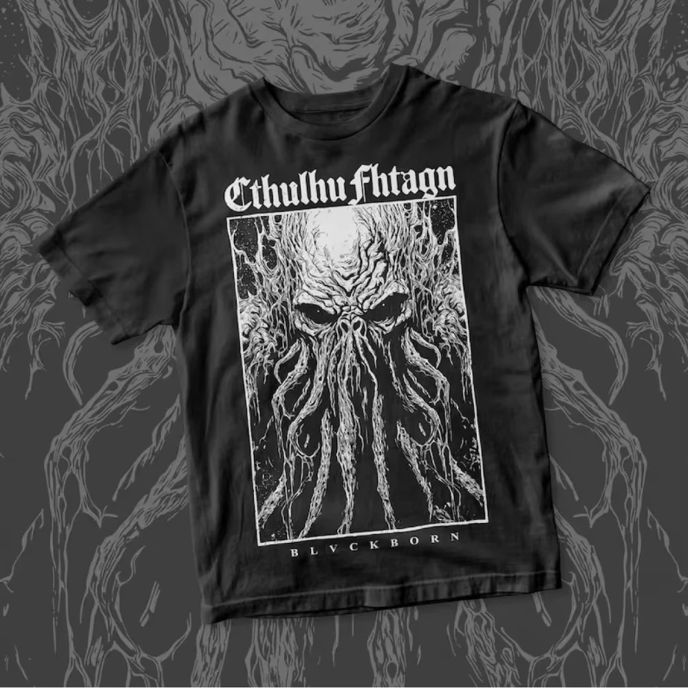 Cthulhu Fhtagn Lovecraft Horror Metal Graphic Tee Cotton Mens Womens T-Shirt Summer Streetwear