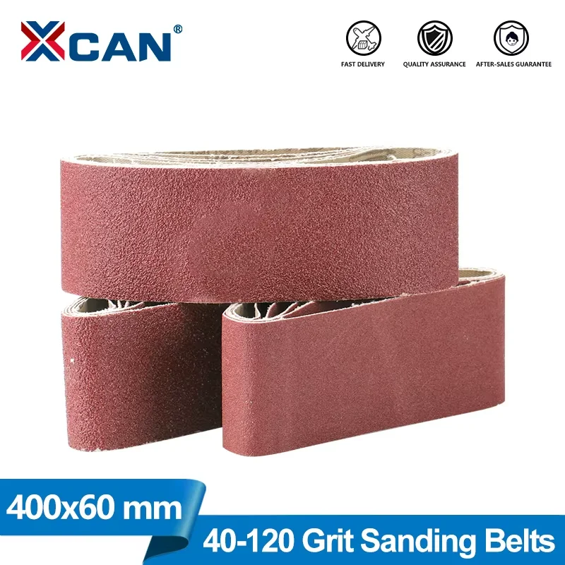 XCAN 5 Stück 60 x 400 mm Schleifbänder, Körnung 40/60/80/120, zum Schleifen und Polieren von Holz, weichem Metall, Schleifbänder