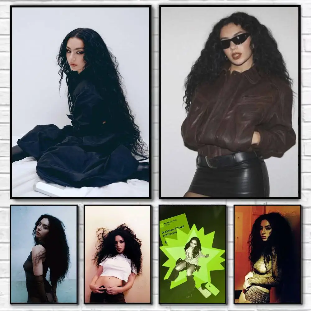 

C-Charli XCX Retro Pop Style Poster Self-adhesive Art Waterproof Paper Sticker Coffee House Bar Room Wall Decor