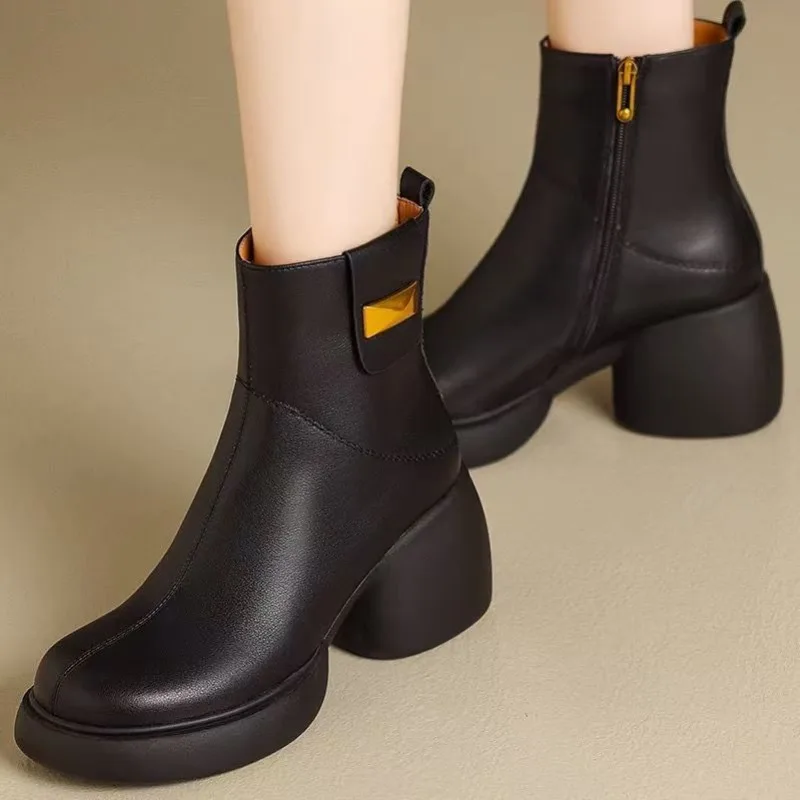 

Female Short Shoes Spring Autumn Platform Leather Booties Large Size Warm Goth Footwear Sale Hot Boot New In Women's Ankle Boots