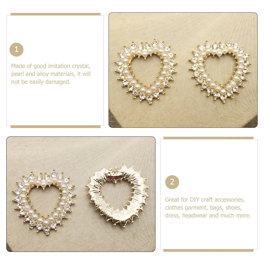 

10Pcs Pearl Rhinestone Embellishments Heart Shaped Charms for DIY Jewelry Dress Accessories Craft Making Crystal Alloy Ornament